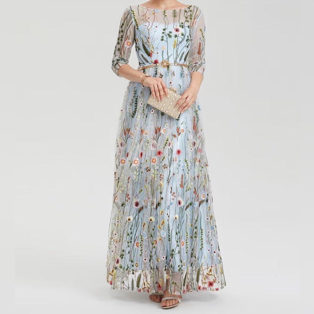 Floral Embroidered Sheer Dress
